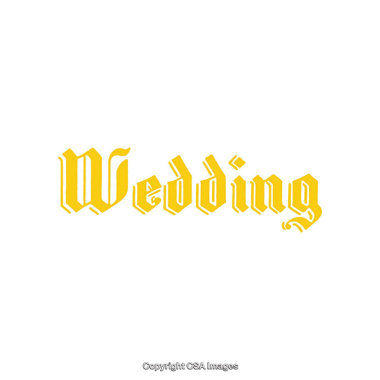 Yellow Gothic Style Text Artwork Featuring the Word Wedding on White Background