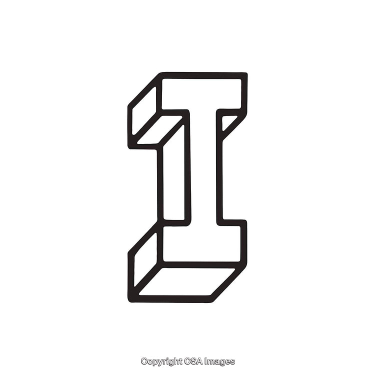 Stylized 3D Illustration of the Letter I in Outline Style