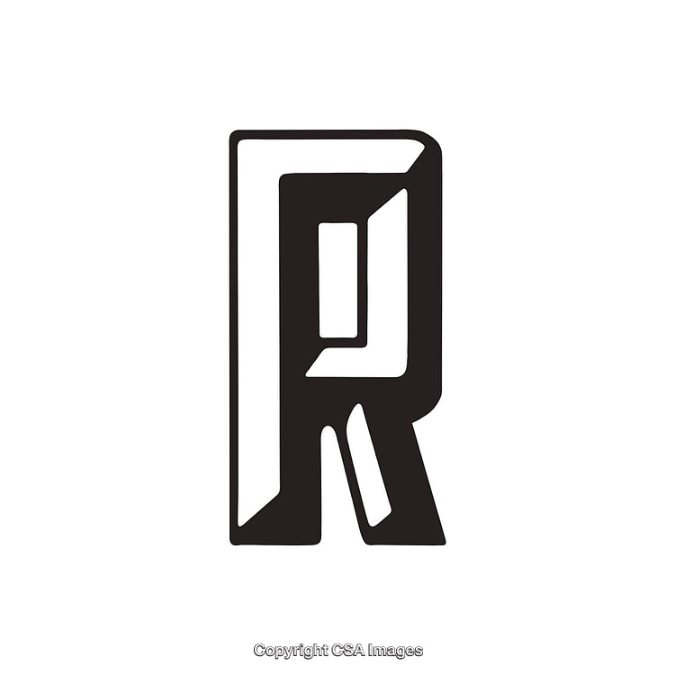 Bold and Stylized Letter R in Black and White Design