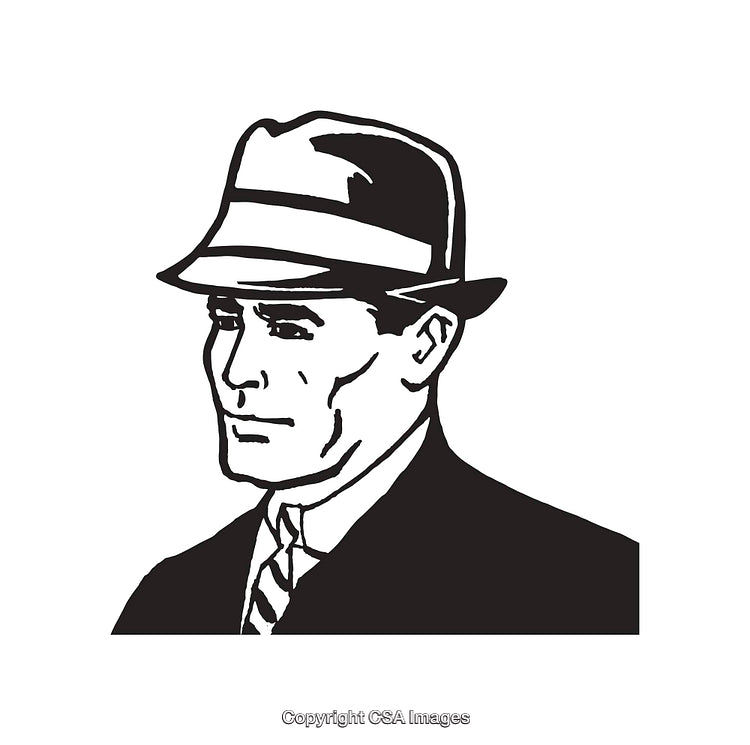 Black and White Line Art of a Man in a Fedora Hat