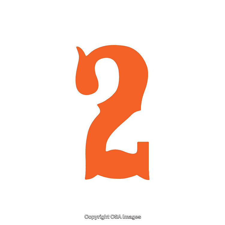 Bright Orange Number Two with Creative Artistic Design on White Background