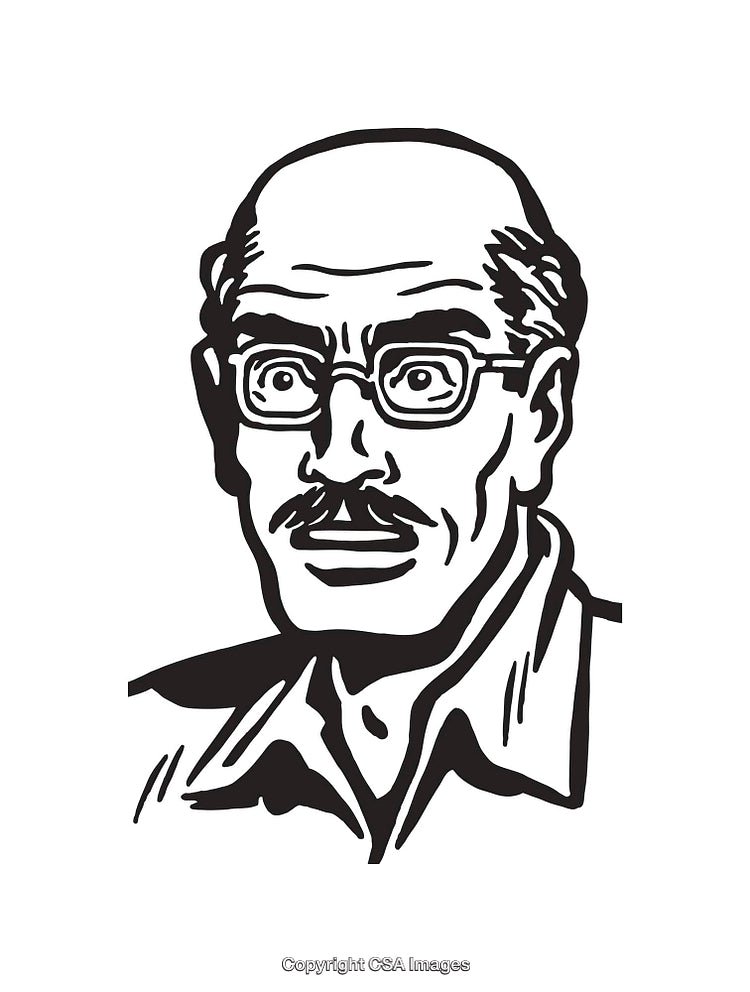 Black and White Line Art Portrait of a Mustached Man