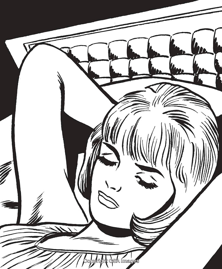 Black and White Illustration of a Woman Relaxing in a Calm Pose