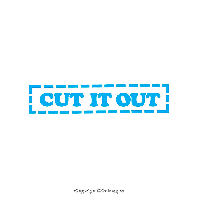 Bold Blue Cut It Out Text in Rectangular Border