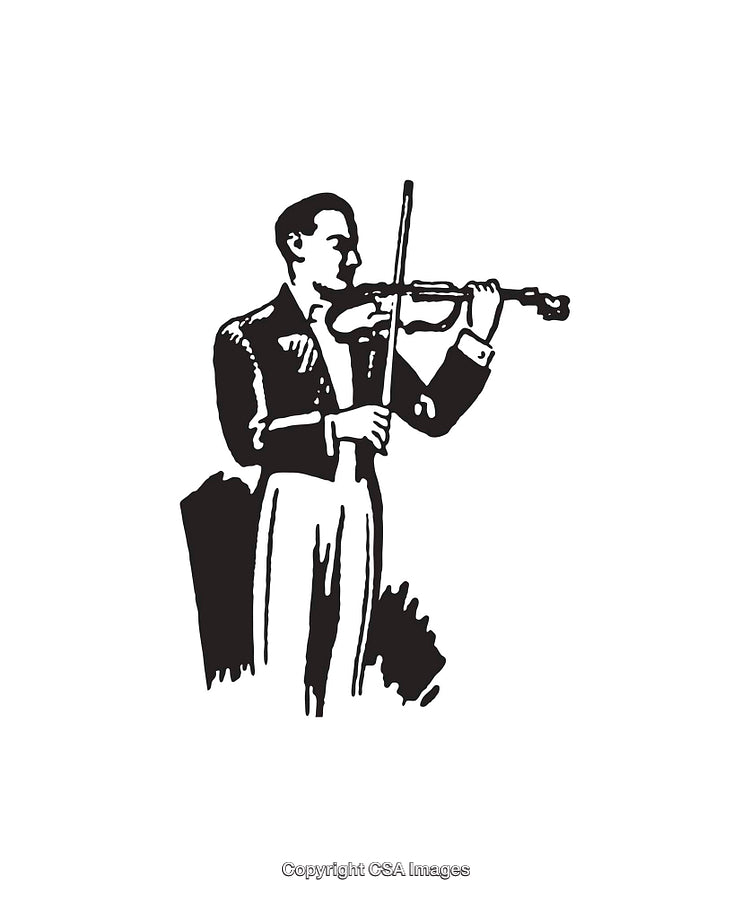 Classic Black and White Illustration of a Violinist Playing Music
