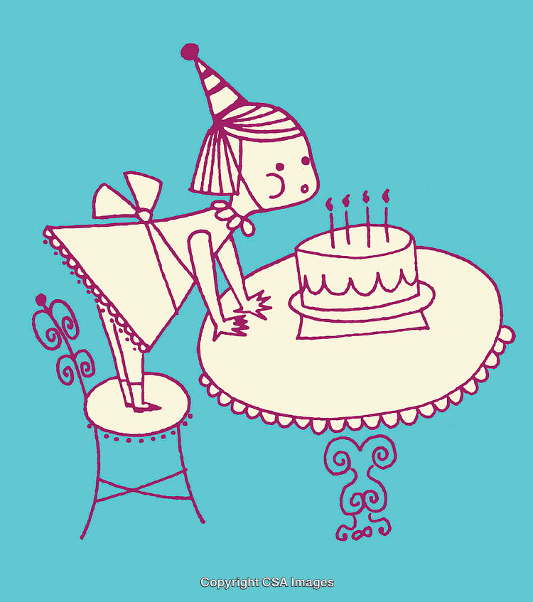 Whimsical Line Art Birthday Celebration with Cake and Candle Lighting