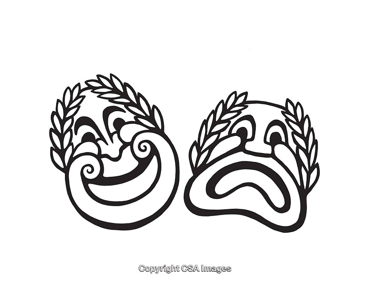 Black and White Theatre Mask Illustration Representing Comedy and Tragedy