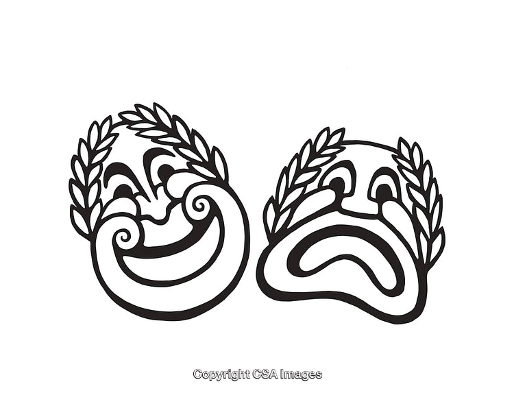 Black and White Theatre Mask Illustration Representing Comedy and Tragedy