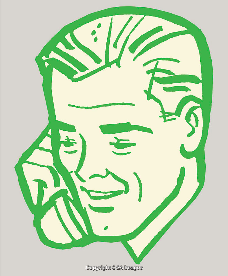 Retro Green Line Art Illustration of a Happy Smiling Professional Man