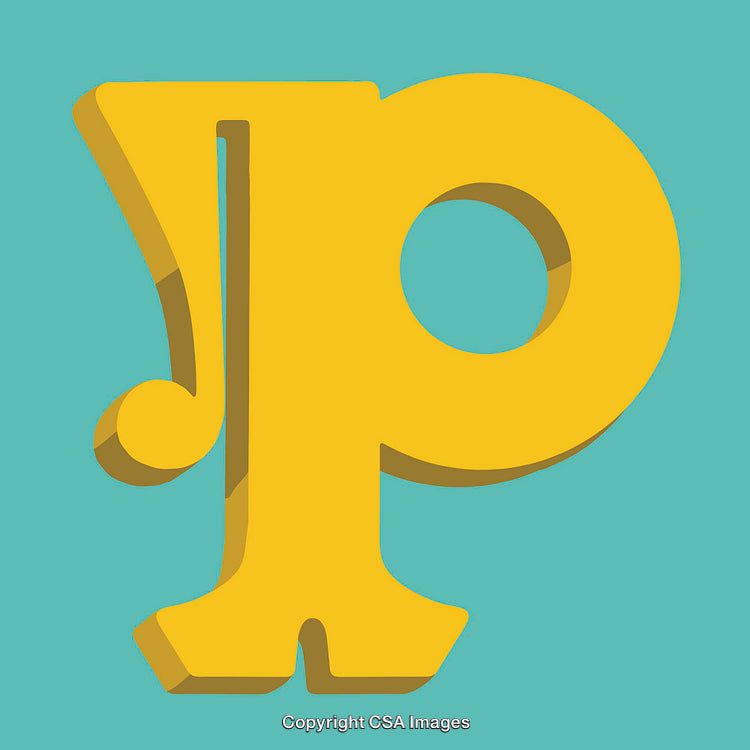 Playful Yellow Letter P in Flat Cartoon Style on Blue Background