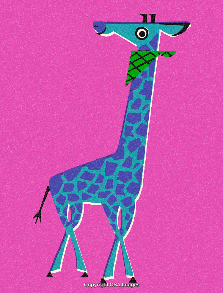 Colorful Giraffe Illustration Against a Bright Pink Background