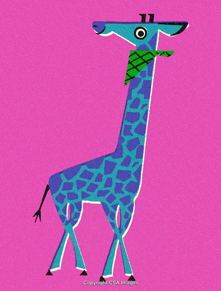 Colorful Giraffe Illustration Against a Bright Pink Background