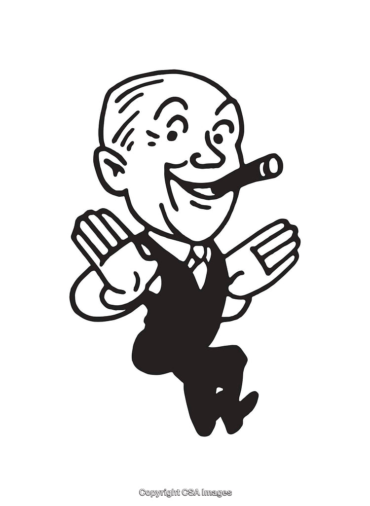 Vintage Style Line Art of a Smiling Man with Cigar