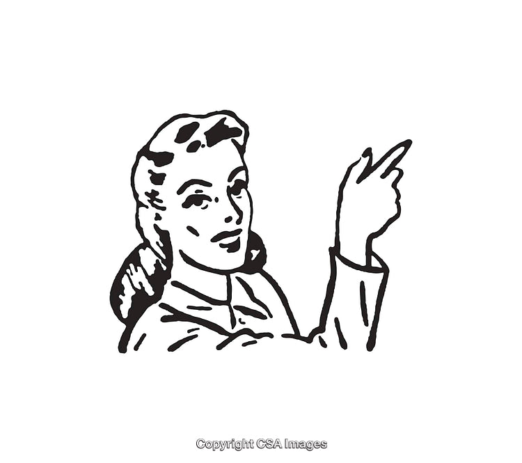 Retro Line Art Woman Gesturing with Hand in Black and White Design