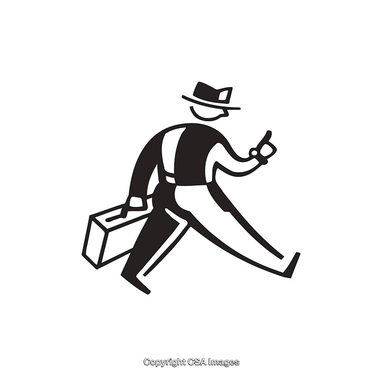Monochrome Line Art of Businessman Carrying Briefcase and Giving Thumbs Up