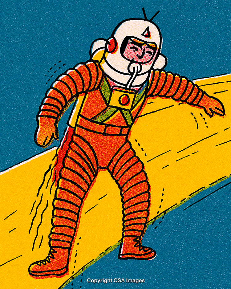 Illustrative Space Explorer Walking on Abstract Surface in Cosmic Setting