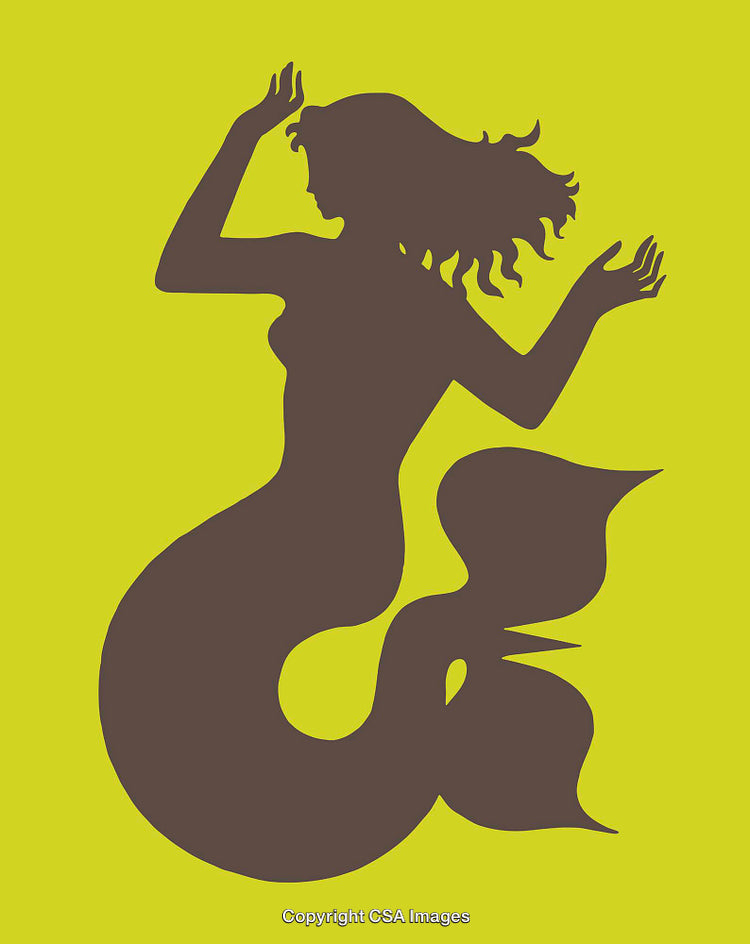 Silhouette of Mermaid on Bright Yellow Background Illustration