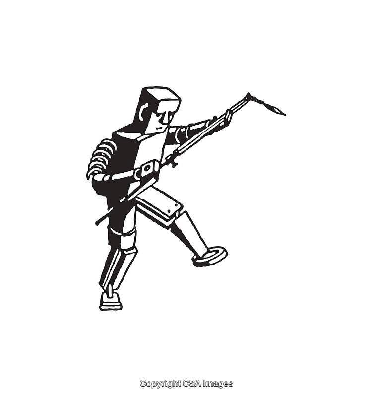 Line Art Illustration of Retro Robot Holding a Spear