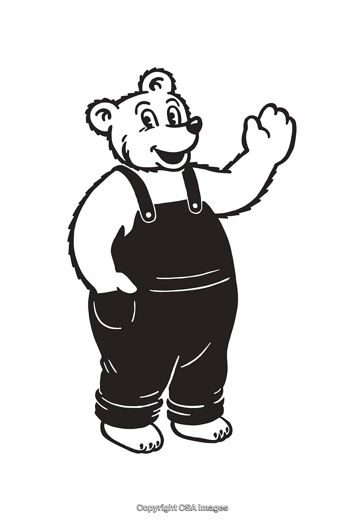 Black and White Cartoon Bear Character Waving in Friendly Gesture
