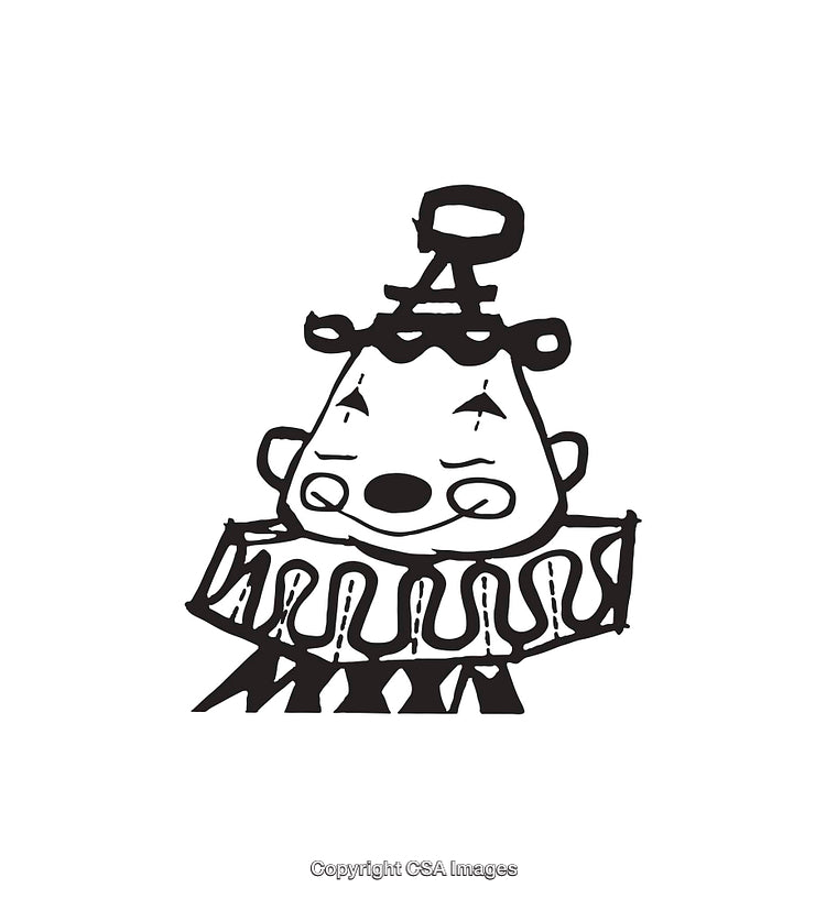 Whimsical Black and White Line Art of a Clown Illustration