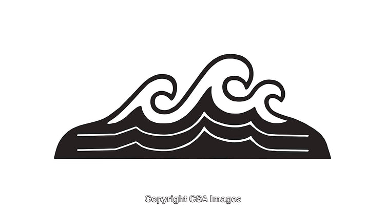 Black And White Illustration of Stylized Ocean Waves with Curved Design