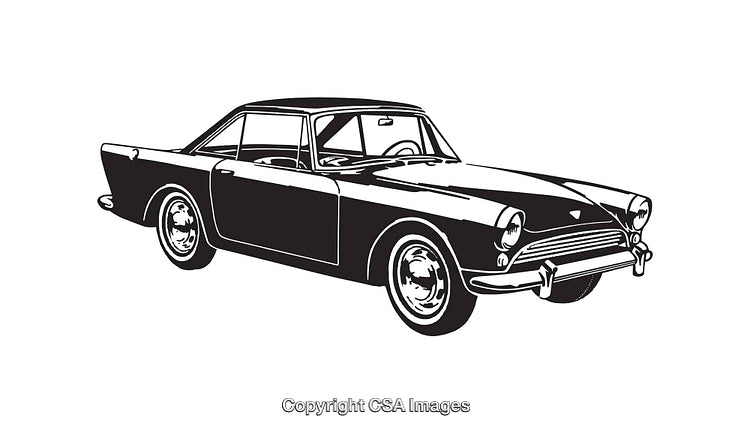 Classic Vintage Car Line Art Illustration in Black and White Style