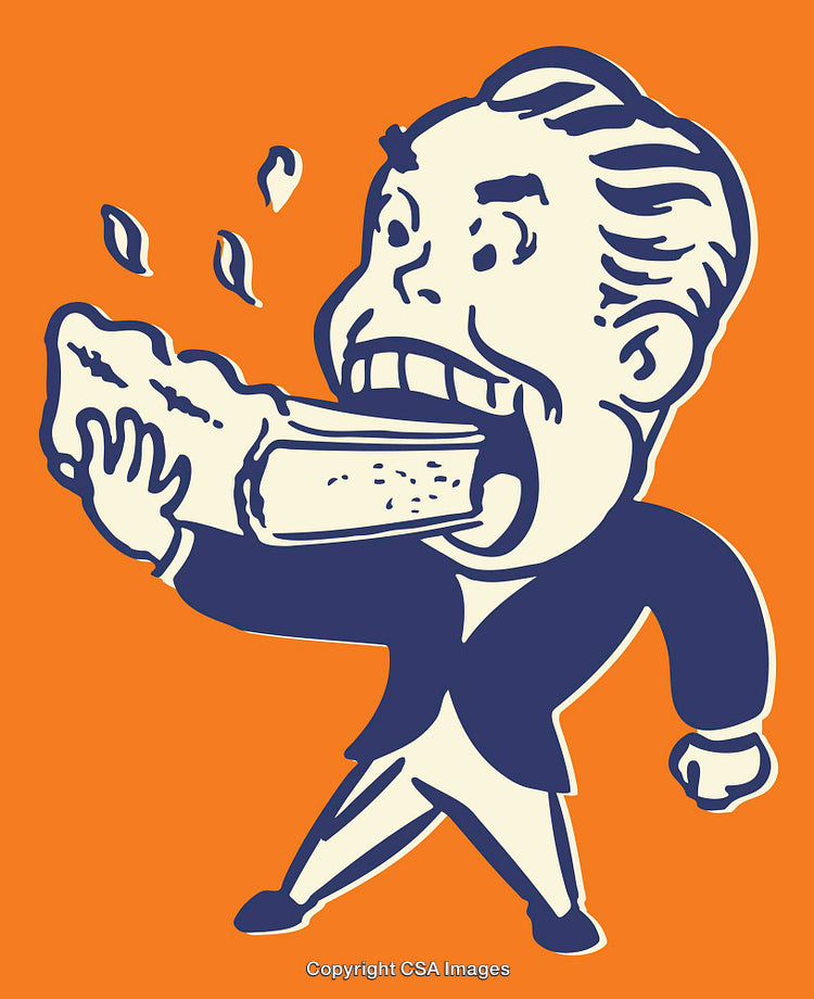 Retro Illustration of a Man Enthusiastically Eating a Large Sandwich