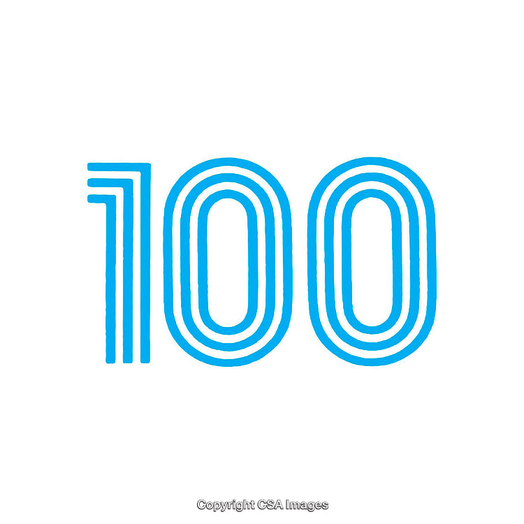 Bold Blue Number 100 Design on a White Background