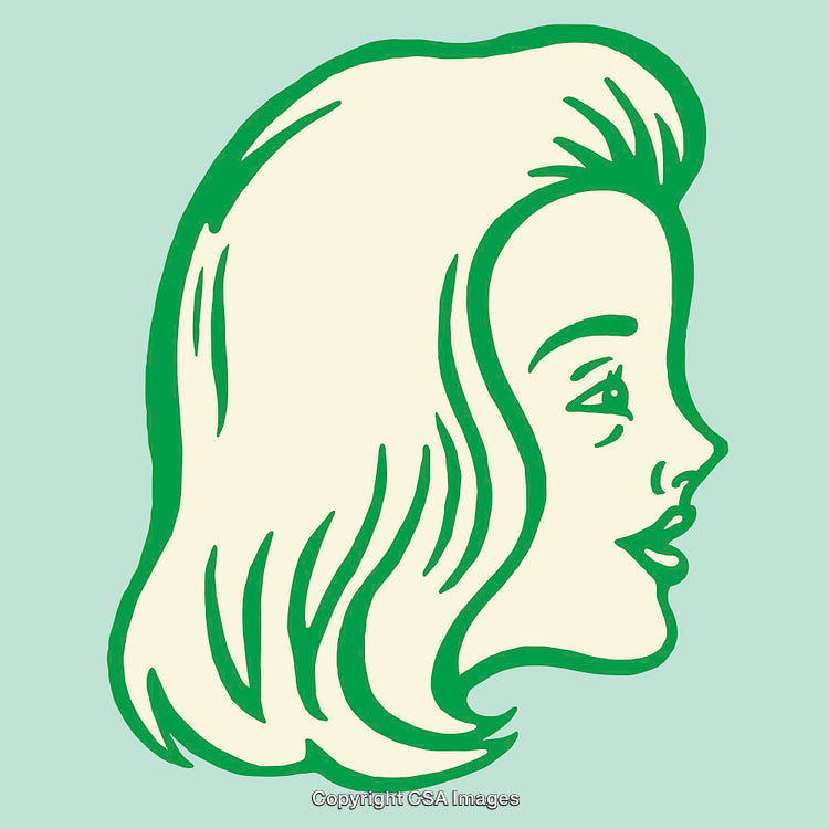 Green Outline Illustration of a Woman's Profile on Light Background