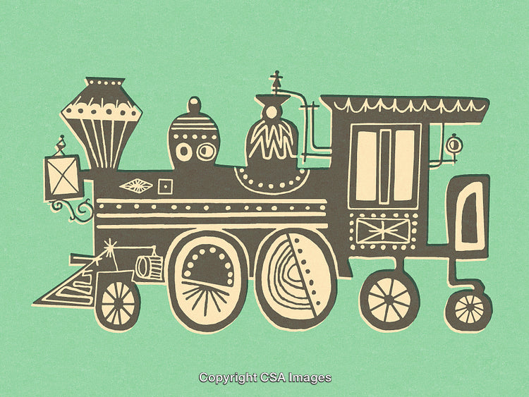 Retro Style Artistic Illustration of a Train on Green Background