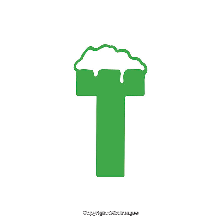 Green Letter T with Snow Pattern on White Background