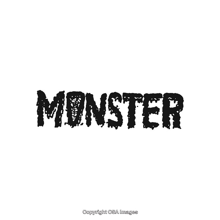 Black Monster Text With Distorted and Creepy Typeface on White Background