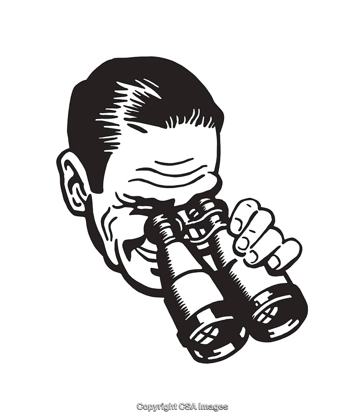 Retro-Style Line Art of Man Observing Through Binoculars
