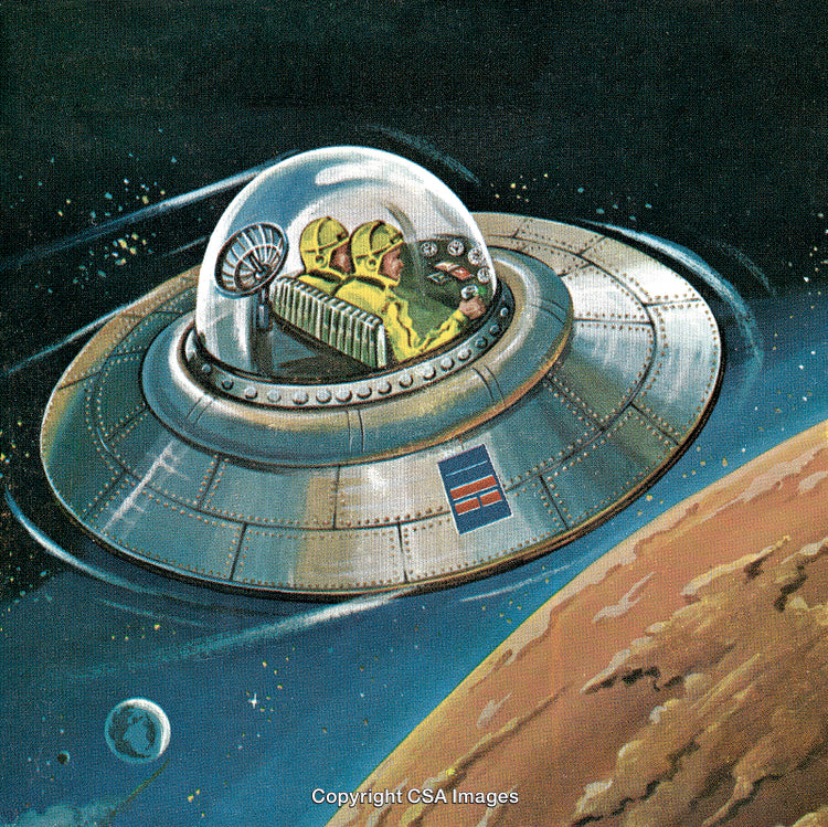 Futuristic Illustration of a Spacecraft With Astronauts Exploring Outer Space