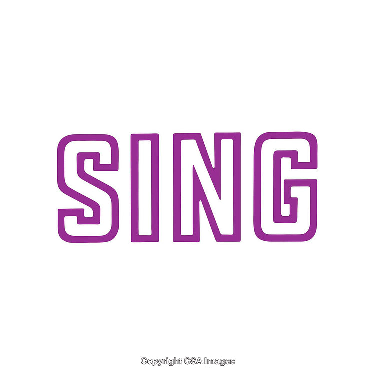Purple Bold Text Depicting the Word Sing on White Background