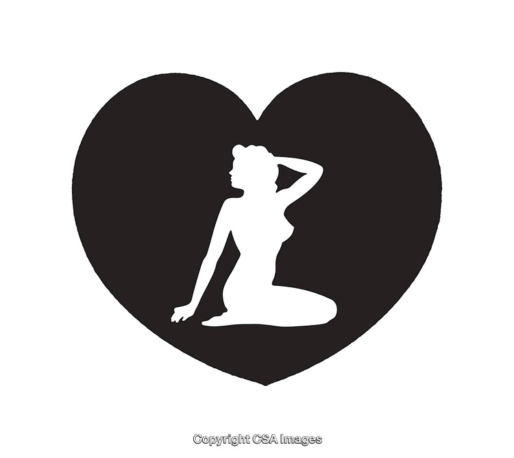 Black and White Silhouette of Woman Pose Inside Heart Shape