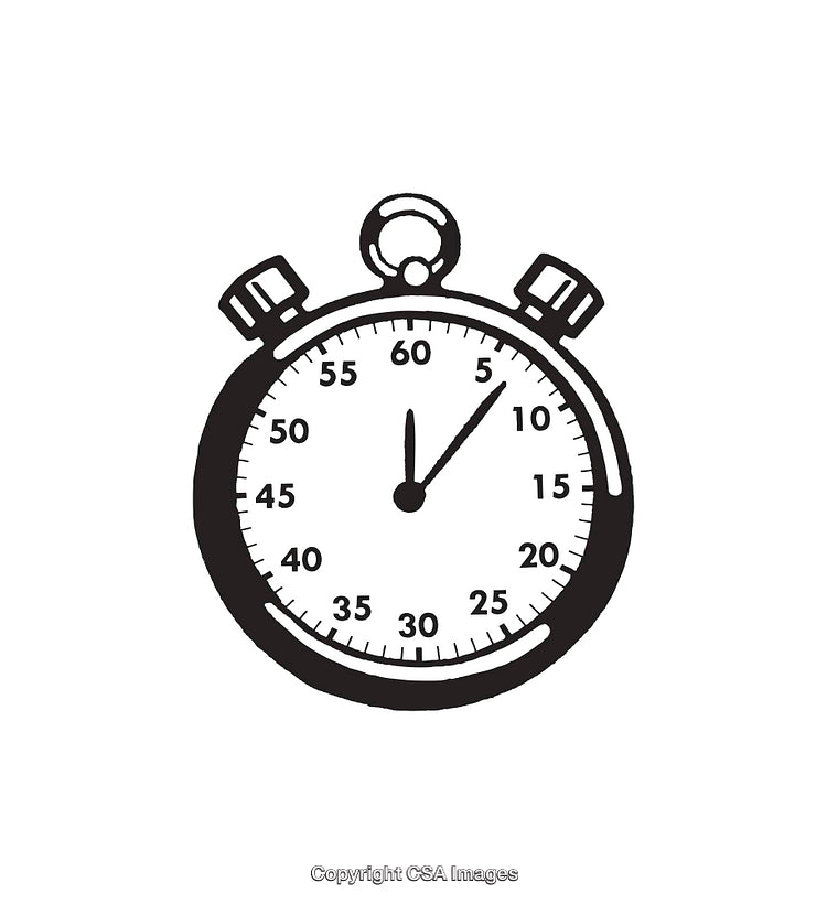 Black and White Illustration of a Classic Stopwatch with Timer Markings