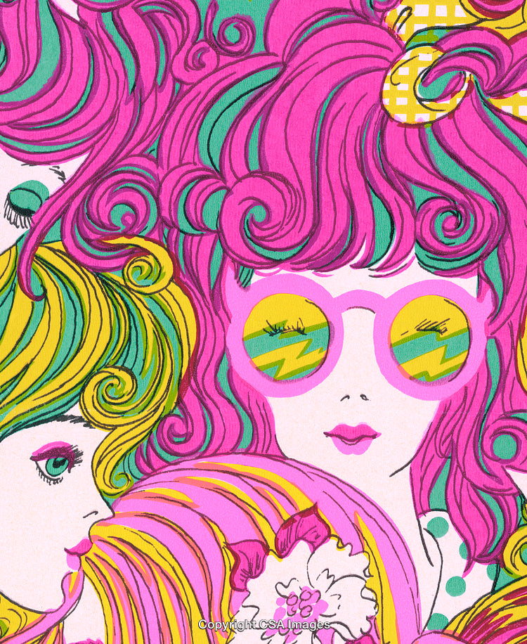 Vibrant Retro Pop Art Illustration of Stylish Women With Colorful Hair