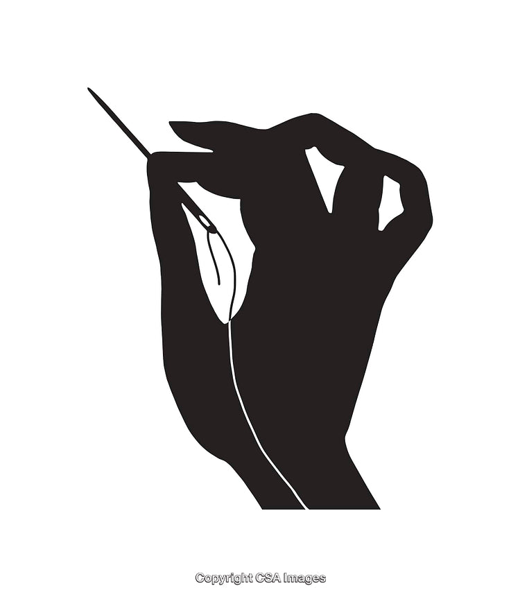 Silhouette of Hand Holding a Needle and Thread in Minimalistic Style