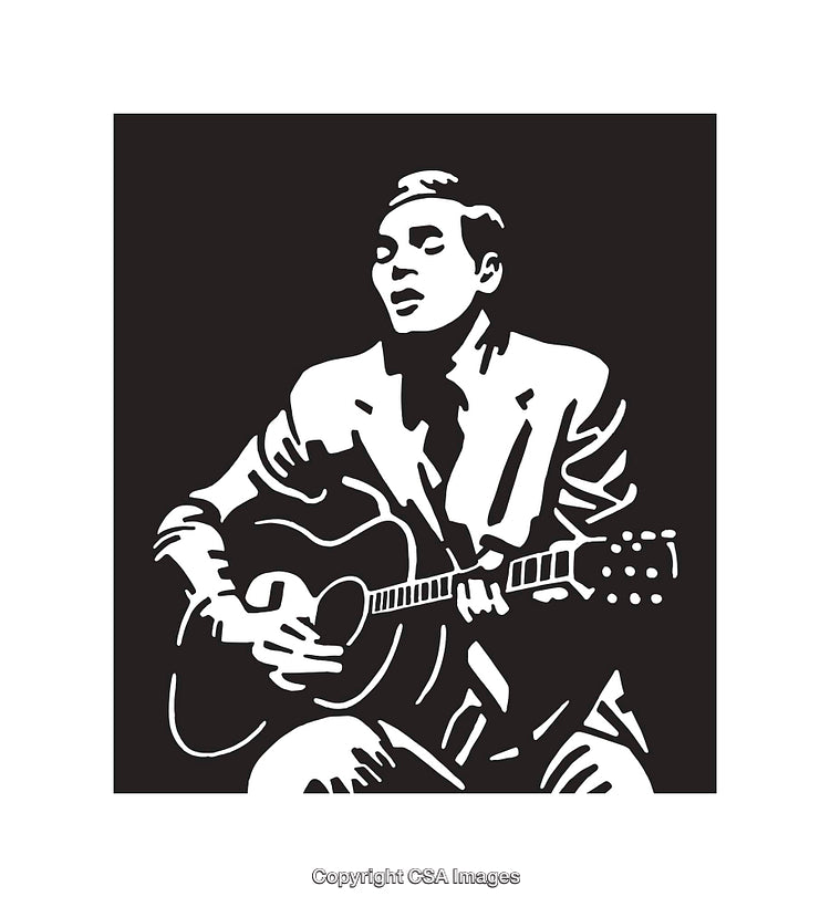 Black and White Illustration of Man Playing Acoustic Guitar