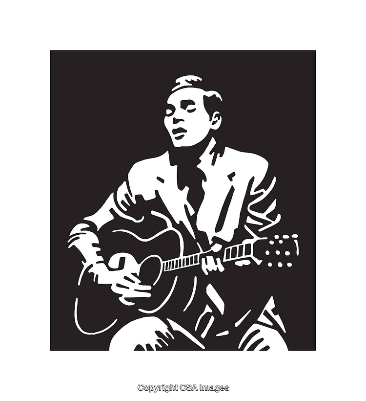 Black and White Illustration of Man Playing Acoustic Guitar
