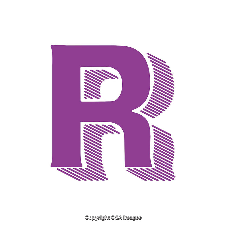 Purple Letter R Design with Diagonal Line Shading on White Background