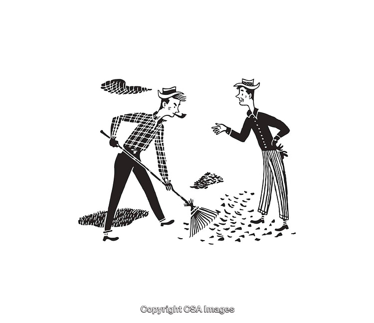 Vintage Black and White Line Art of Two Individuals Interacting