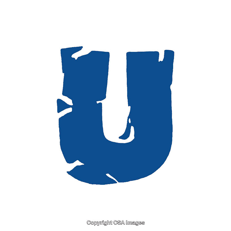 Blue Stylized Brushstroke Letter U on a White Background