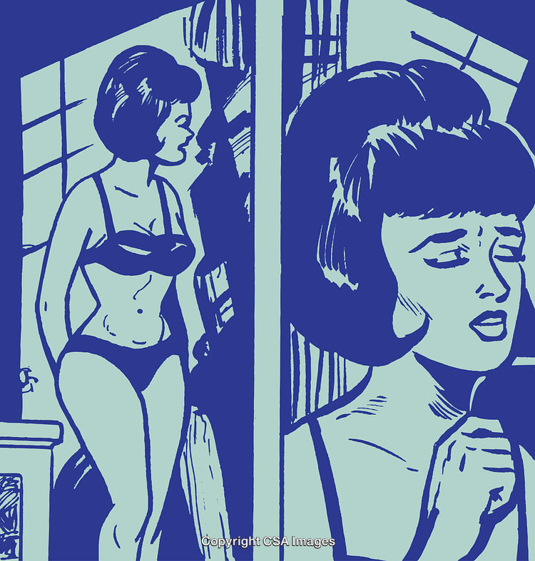 Vintage Pop Art Illustration of Woman in Emotional Contemplation