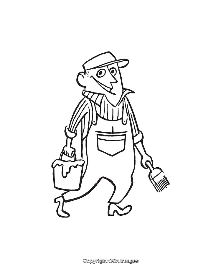 Black And White Illustration of a Painter Carrying Tools