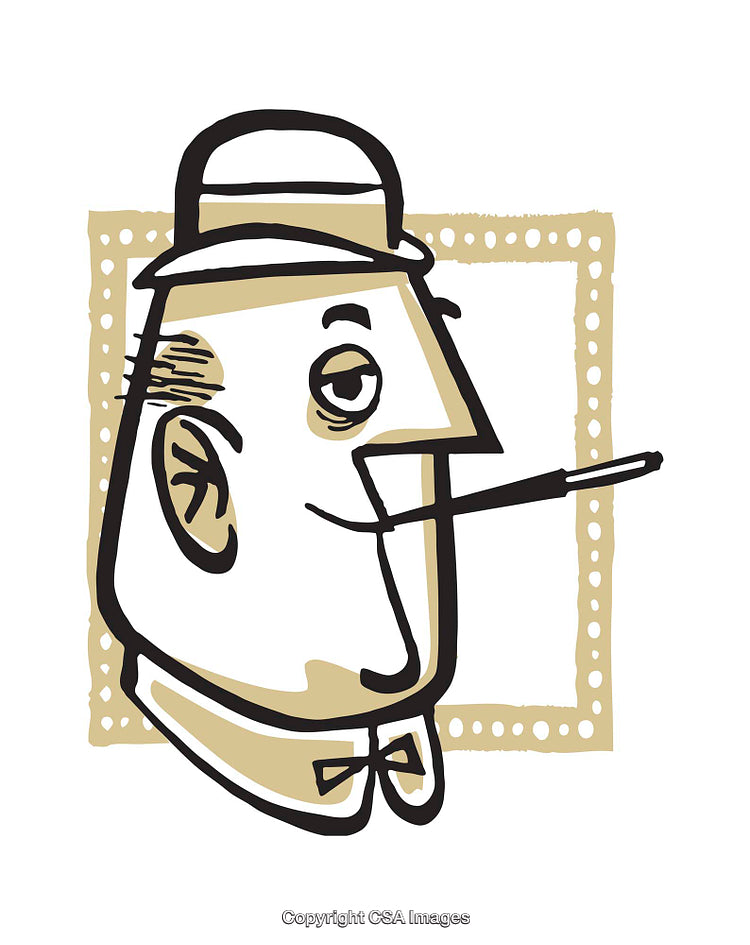 Stylized Illustration of a Gentleman with Retro Features and Bowler Hat