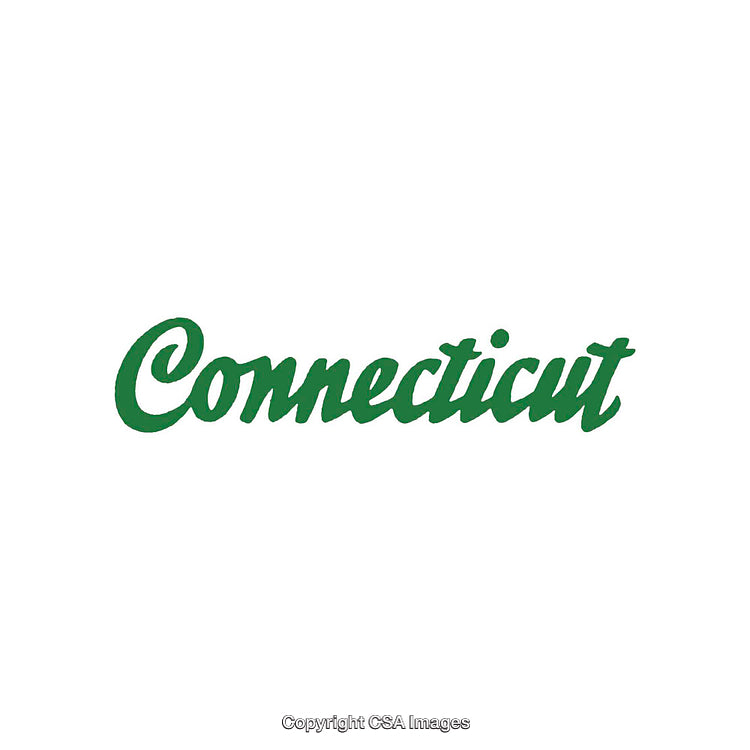 Green Script of the Word Connecticut on a White Background
