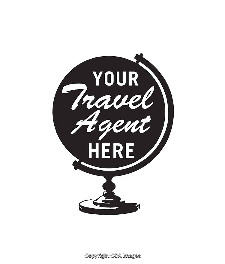 Black and White Illustration of a Travel Agency Themed Globe Design