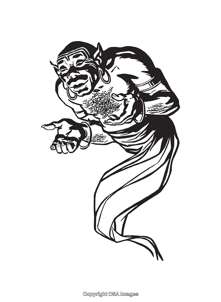 Black And White Line Art of Mythical Genie Illustration
